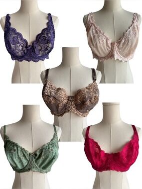 Sheer Lacy Bra Lot of 5 Underwire Sexy Feminine 38D 38DD Romantic Capsule Girly